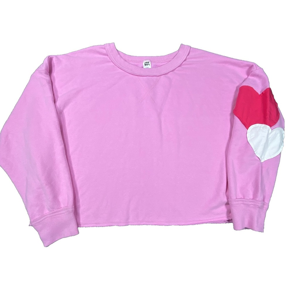 JoyLab Cropped Sweatshirt Womens Large Pink Heart Sleeve Top Cozy Athleisure NWT